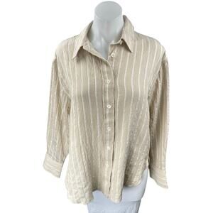 NEW Zara Beige White Striped Long Sleeve Button Down Blouse Shirt Top Size S